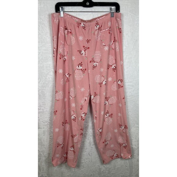 Planet Sleep Snowman PJ Pajama Set Winter Fleece Pink Size Large - Picture 6 of 9